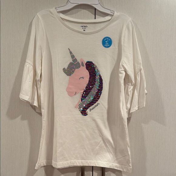 Carter's Kids Unicorn Sequin Top - Cream & Pink - Picture 1 of 8